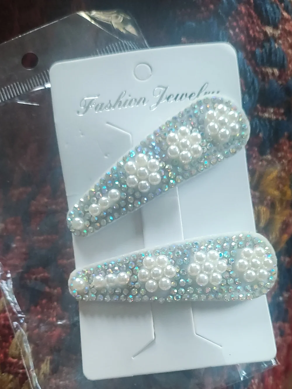 Pearl & Rhinestone Hair Clips - White Sparkle